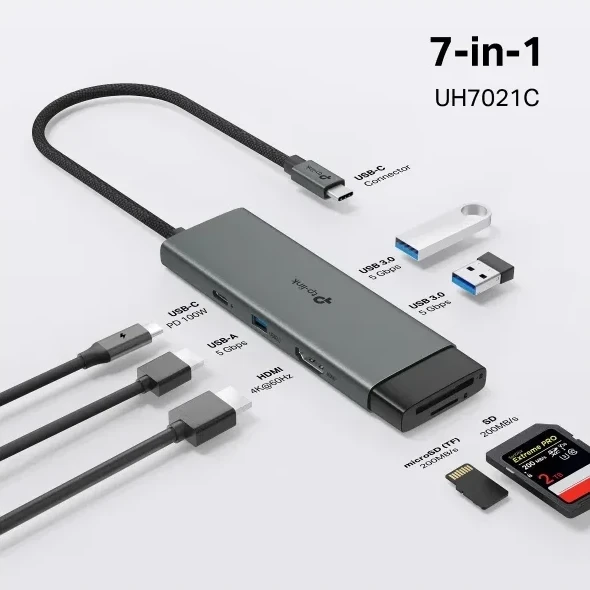 TP-LINK USB C tipo 7 viename šakotuvas | UH7021C