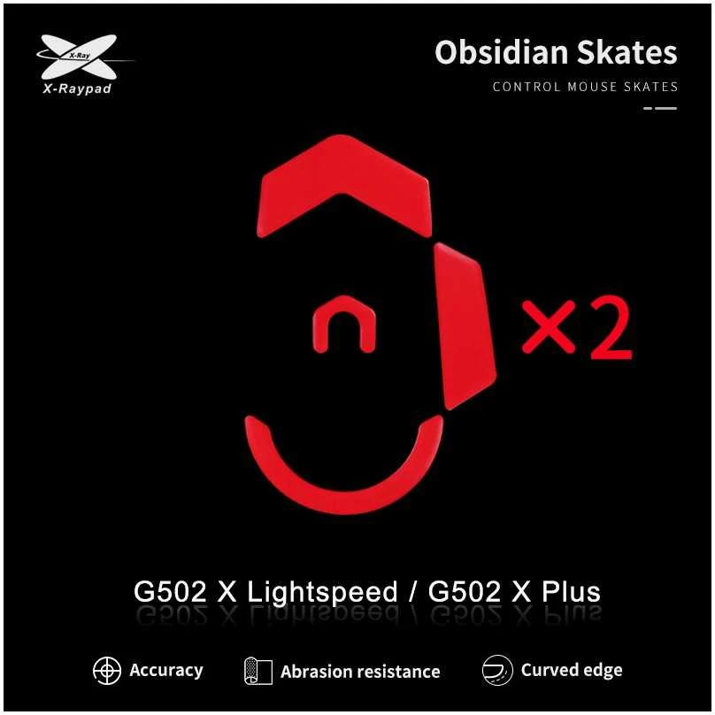 X-Raypad Obsidian Skates Logitech G502 X Lightspeed &amp; G502 X Plus Raudona 2 vnt. (Raudoni) Pakaitiniai Pelė Feet