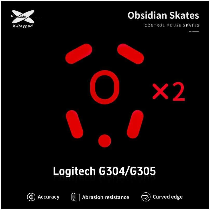 X-Raypad Obsidian Skates Logitech G304 &amp; G305 Raudona 2 vnt. (Raudoni) Pakaitiniai Pelė Feet