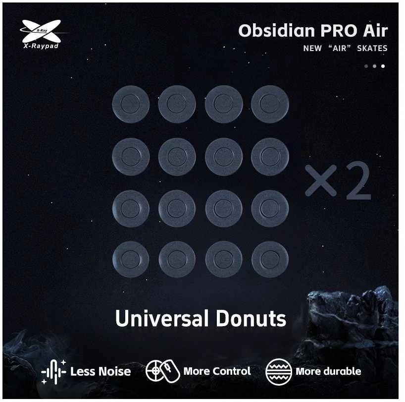 X-Raypad Obsidian Pro Air Skates Universal Donuts Pilkas 32 vnt. (⌀9.5 x 1.0 mm) (Pilki) Pakaitiniai Pelė Feet