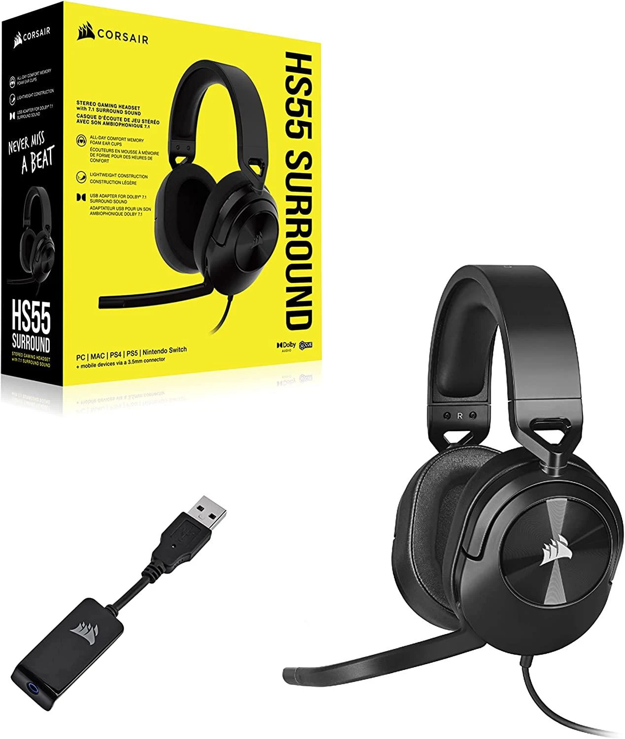 Žaidimų ausinės Corsair HS55 Surround Headset Carbon, Juodos