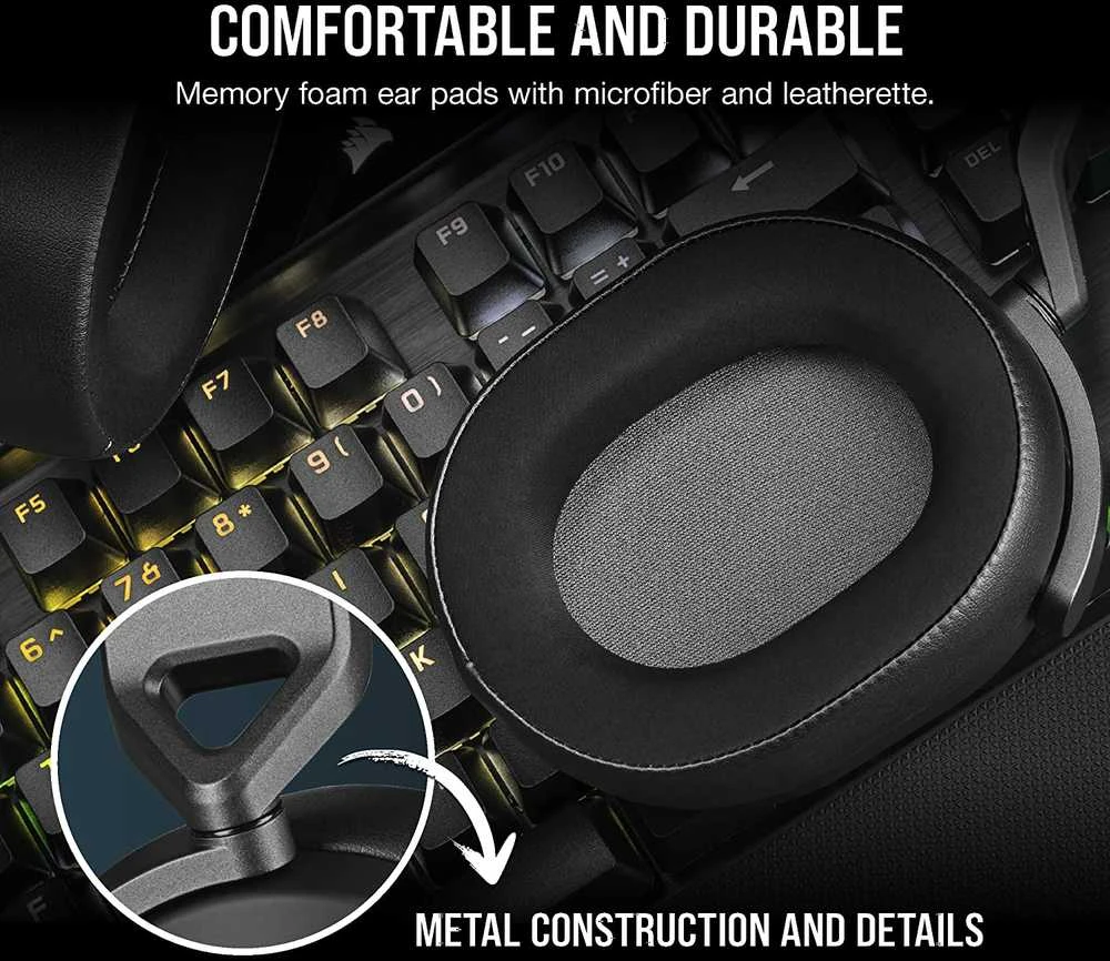 Corsair HS65 žaidimų ausinės, su laidu, Anglies pluošto spalvos