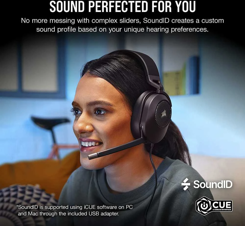 Corsair HS65 žaidimų ausinės, su laidu, Anglies pluošto spalvos