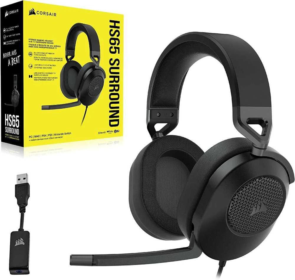 Corsair HS65 žaidimų ausinės, su laidu, Anglies pluošto spalvos