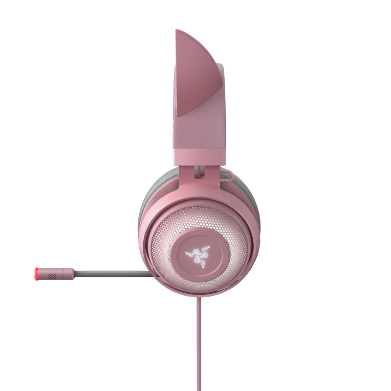 Žaidimų Ausinės Razer Kraken Kitty Edition Quartz, Chroma RGB, ANC mikrofonas, THX erdvinis garsas, USB jungtis, rožinės