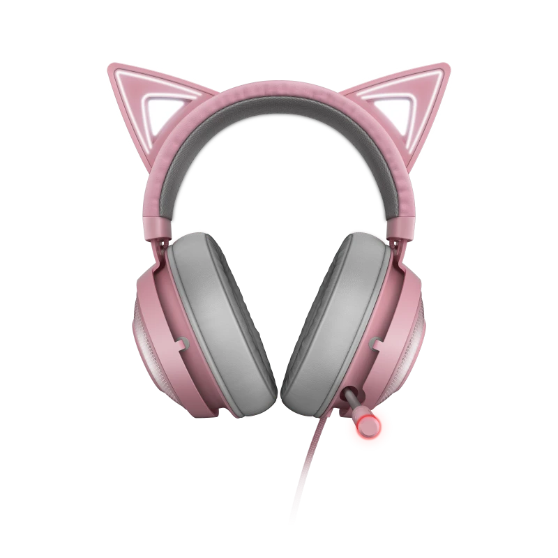 Žaidimų Ausinės Razer Kraken Kitty Edition Quartz, Chroma RGB, ANC mikrofonas, THX erdvinis garsas, USB jungtis, rožinės