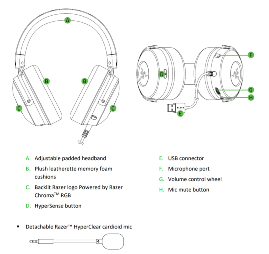Žaidimų Ausinės Razer Kraken V3 HyperSense, USB jungtis, Chroma RGB, Juodos