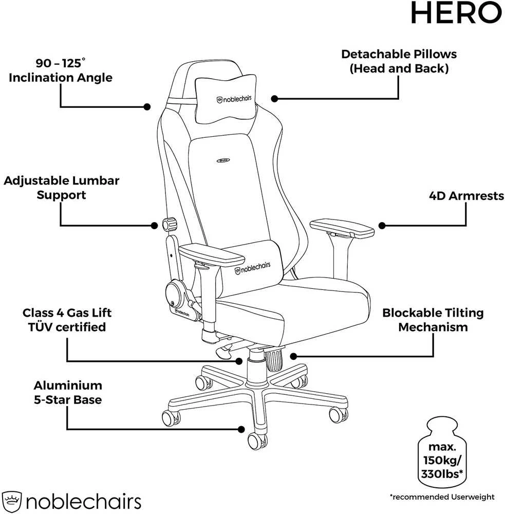 Žaidimų kėdė Noblechairs HERO High-tech faux leather Gaming Chair, Black Edition