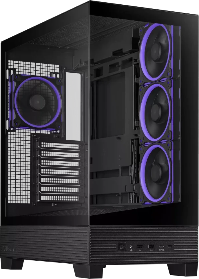 ASUS A31 PLUS TG ARGB kompiuterio korpusas Midi Tower su skaidriu šoniniu langu, suderinamas su ATX / BTX / MicroATX / Mini-ITX, juodos spalvos