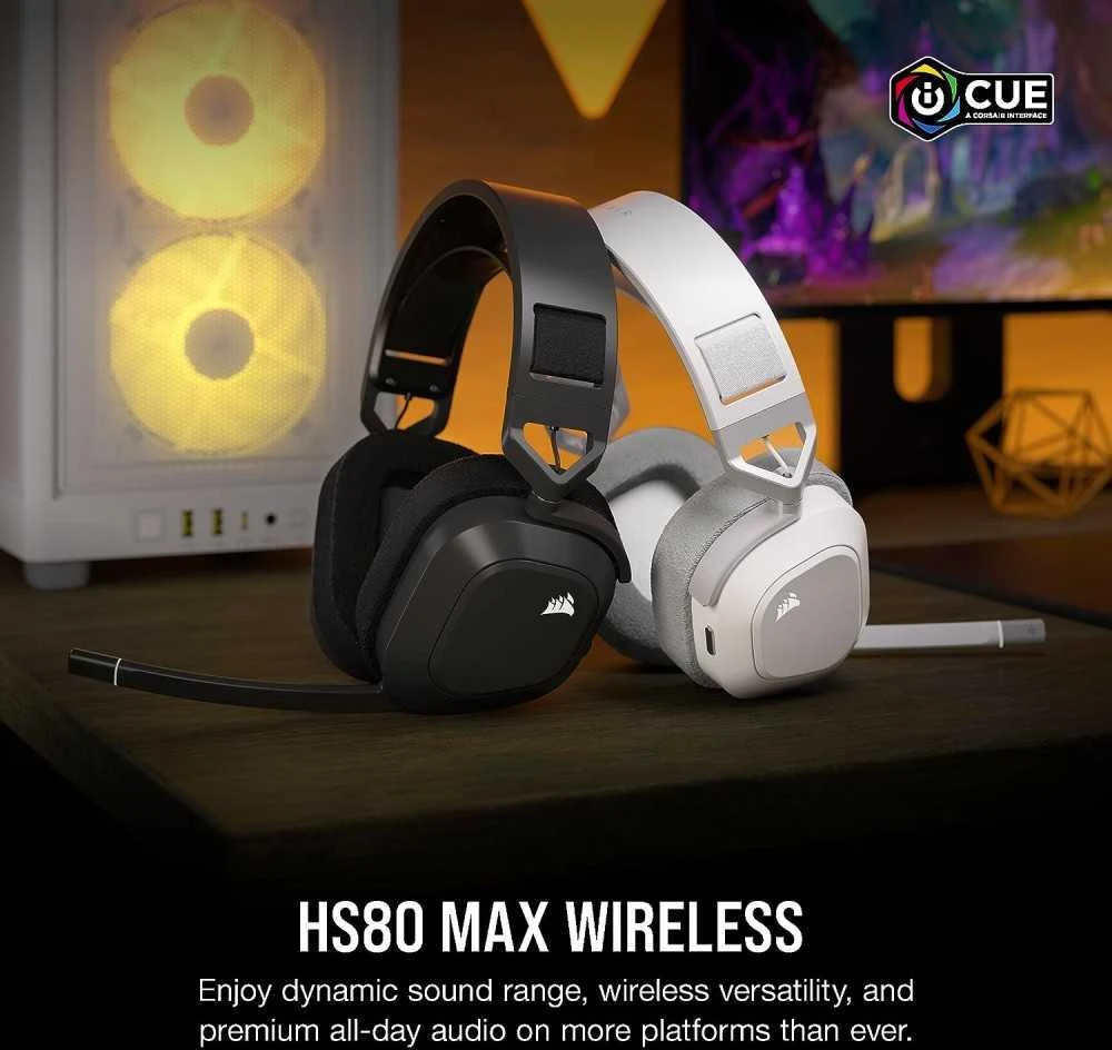 Corsair HS80 MAX belaidės žaidimų ausinės, Pilkos spalvos