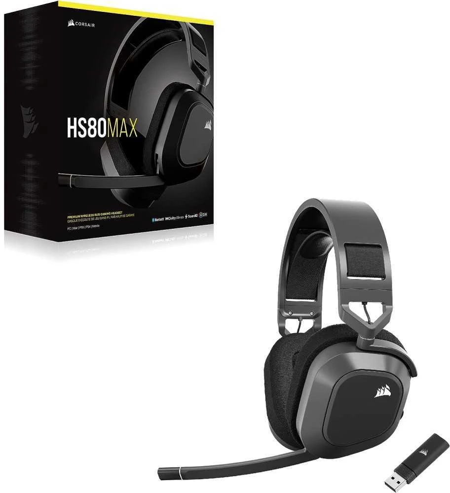Corsair HS80 MAX belaidės žaidimų ausinės, Pilkos spalvos