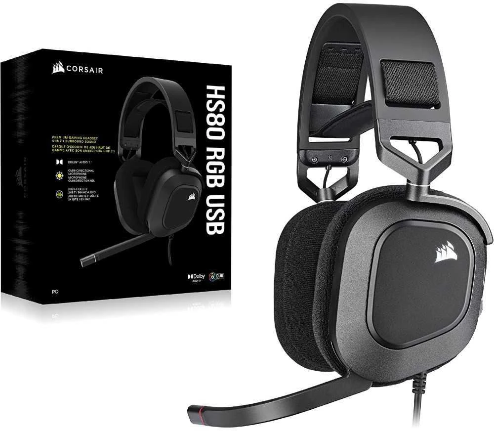 Žaidimų ausinės Corsair HS80 RGB Carbon, Juodos