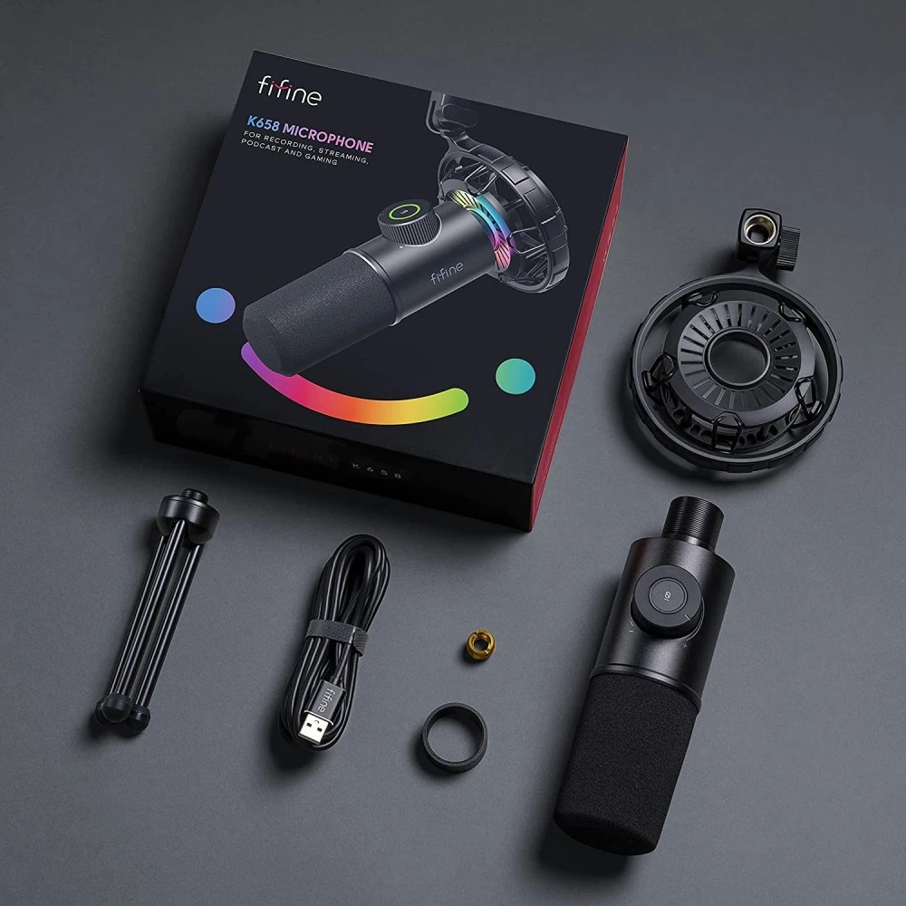 Fifine Technology FIFINE AmpliGame K658 RGB Dinaminis Mikrofonas | Juodas