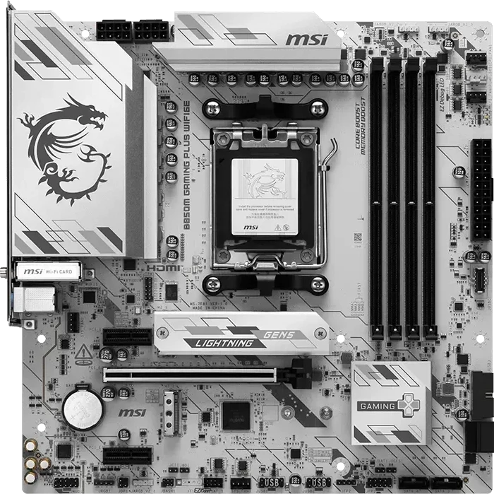 Pagrindinė plokštė MSI B850M GAMING PLUS WIFI6E | Procesorių šeima AMD | Procesoriaus lizdas AM5 | Palaikomos standžiojo disko sąsajos SATA, M.2 | SATA jungčių skaičius 4