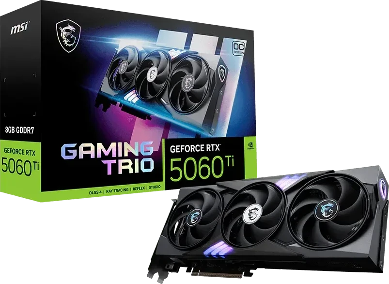 Vaizdo plokštė MSI GeForce RTX 5060Ti 8G žaidimų TRIO OC NVIDIA 8GB GDDR7