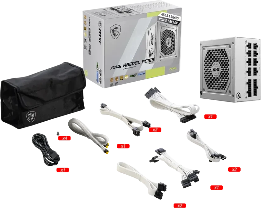 MSI Maitinimo šaltinis MAG A850GL PCIE5 WHITE / 80 PLUS Gold / 850W / Active PFC