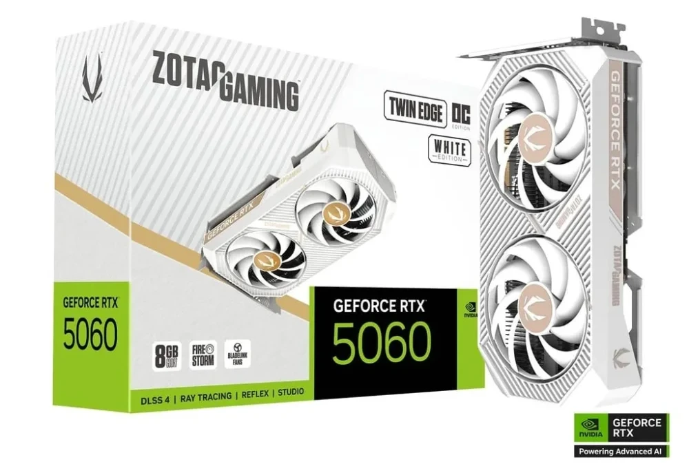 „Zotac GAMING GeForce RTX 5060 Twin Edge OC Baltas Edition“ NVIDIA 8 GB GDDR7
