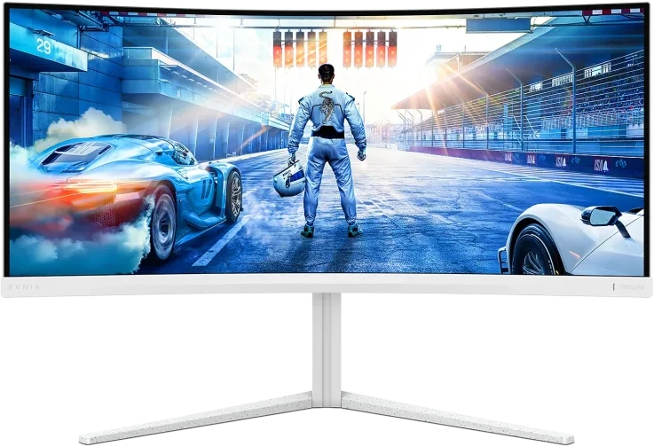 Monitorius „Mmd“ monitoriai, „PHILIPS“ 34 colių, 3440x1440, VA, 130 mm, „EVNIA 5000 Ambiglow Curved“, WQHD, 180 Hz, greitas VA, 1 ms, GtG HDR10, USB, 4x USB 3.2
