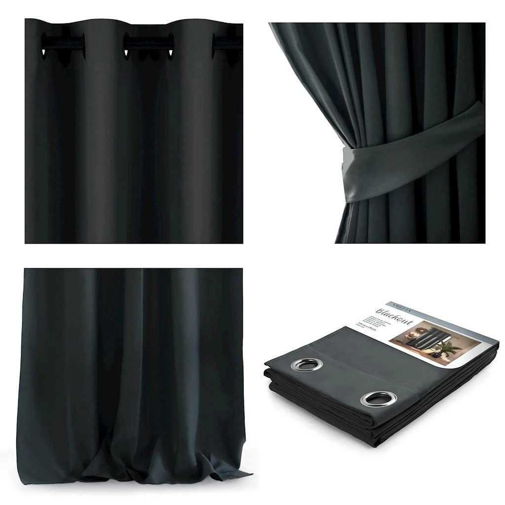 Naktinė užuolaida su žiedais AmeliaHome BLACKOUT 140X270 cm, 1 vnt., spalva: grafito aprašymas - Prekės nuotrauka