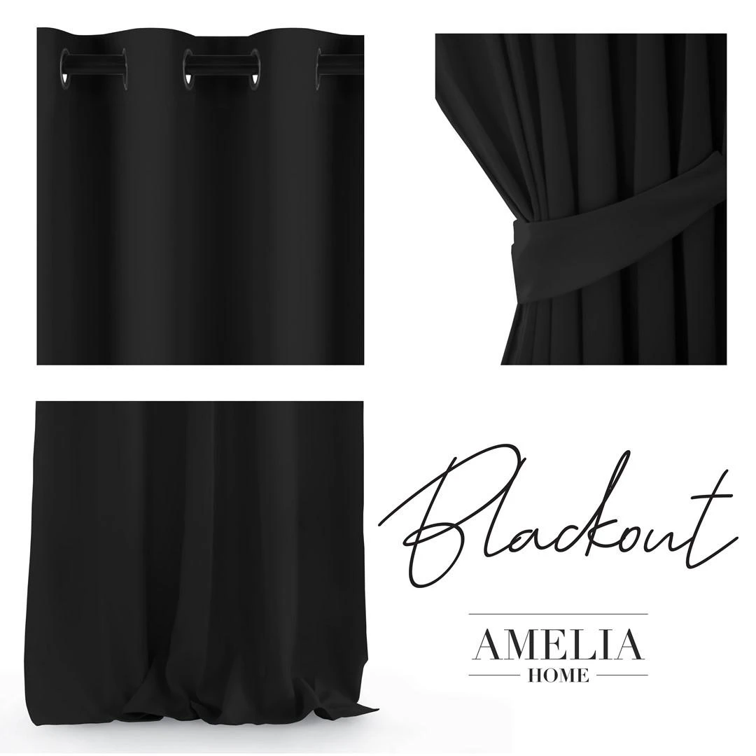 AmeliaHome CURT/AH/BLACKOUT/EYELETS/Juodas/140X245/1PC