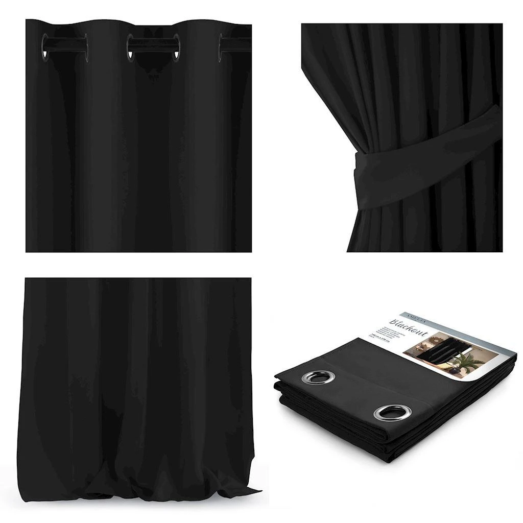 Naktinė užuolaida su žiedais AmeliaHome BLACKOUT 140X270 cm, 1 vnt., spalva: juoda aprašymas - Prekės nuotrauka