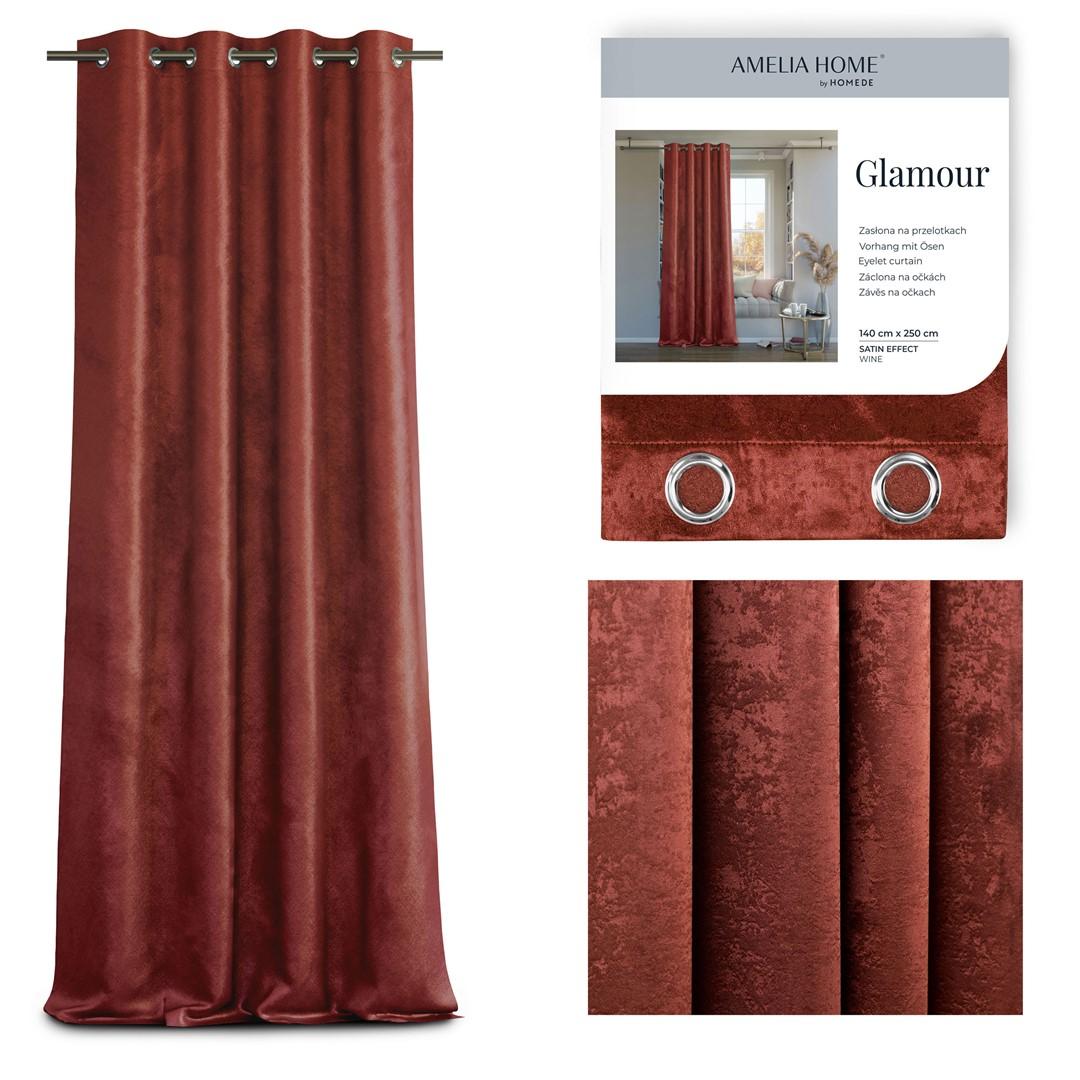 Naktinė užuolaida su žiedais AmeliaHome Glamour, 140X250 cm, spalva: vyno aprašymas - Prekės nuotrauka