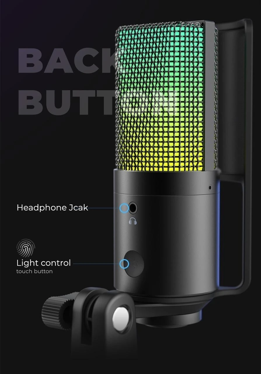Fifine Technology Komplektas: Kondensatorinis Mikrofonas FIFINE T669 PRO RGB + LAIKIKLIS + POP FILTRAS