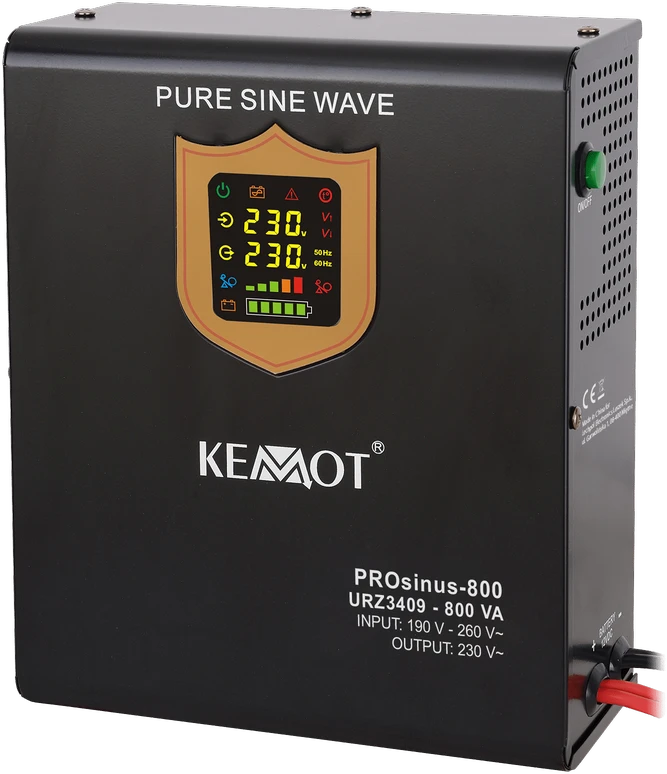 KEMOT PROsinus-800 Sieninis nepertraukiamo maitinimo šaltinis, su įkrovimo funkcija 12V 230V 800VA/500W