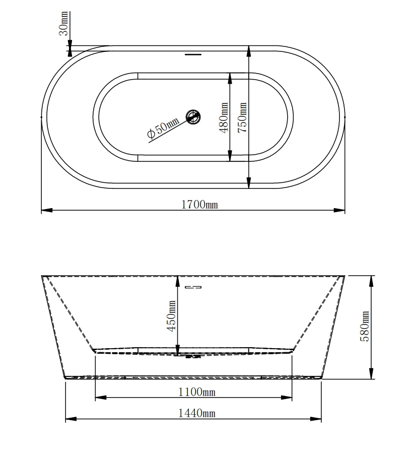 Akrilinė vonia JAVA 203 balta 170 cm