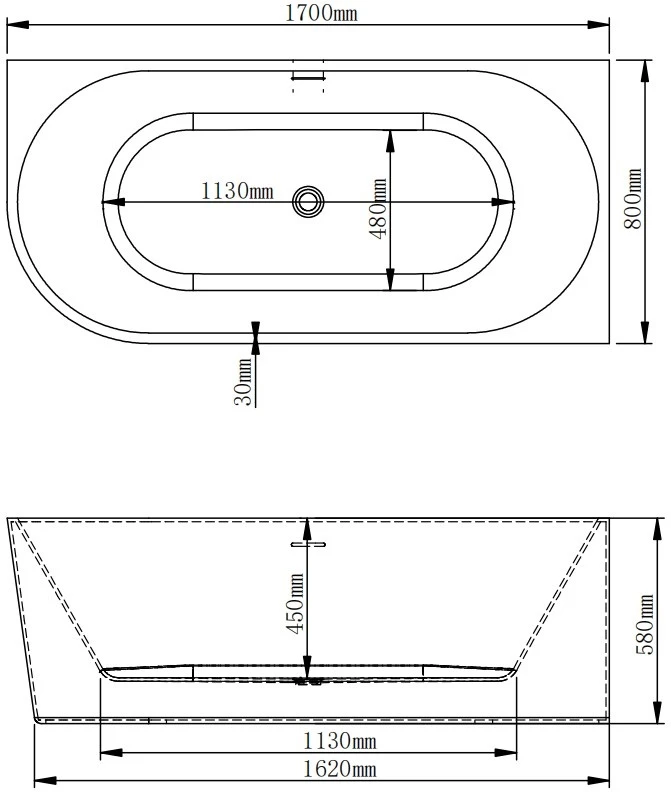 Akrilinė vonia NOVA 208 170 cm balta dešinė