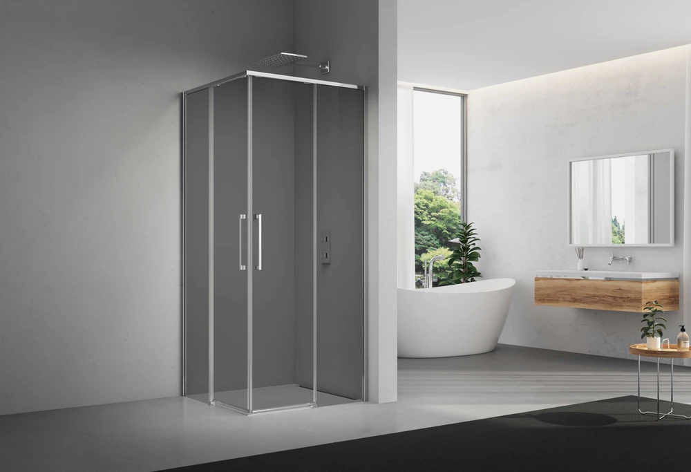 Dušo kabina ELEGANCE 100x100 chrom/pilka be pado