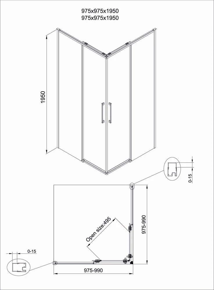 Dušo kabina ELEGANCE 100x100 juoda/pilka be pado
