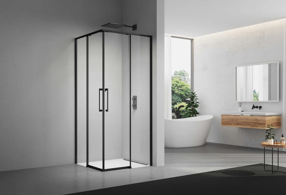 Dušo kabina ELEGANCE 100x100 juoda/skaidri be pado