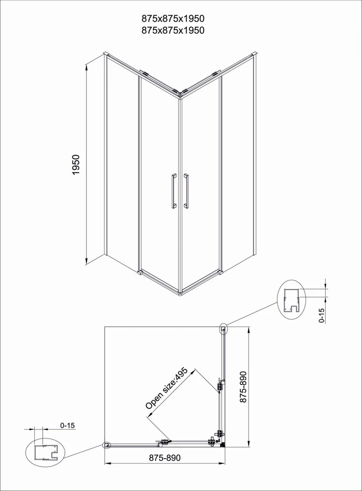 Dušo kabina ELEGANCE 90x90 juoda/pilka be pado