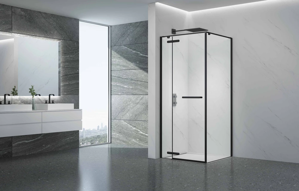 Dušo kabina PRESTIGE 100x100 juoda/skaidri be pado
