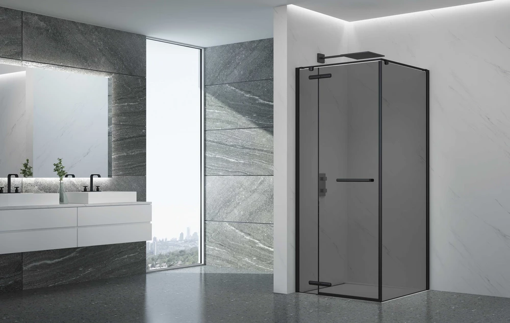 Dušo kabina PRESTIGE 120x90 juoda/pilka be pado