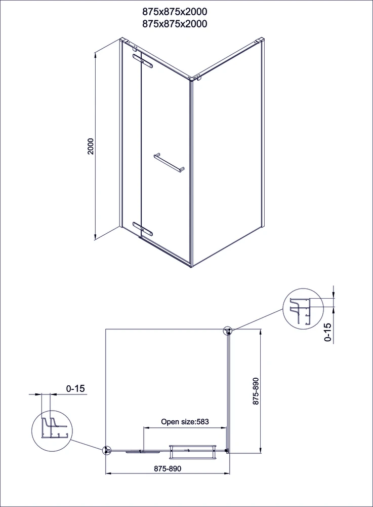 Dušo kabina PRESTIGE 90x90 juoda/pilka be pado