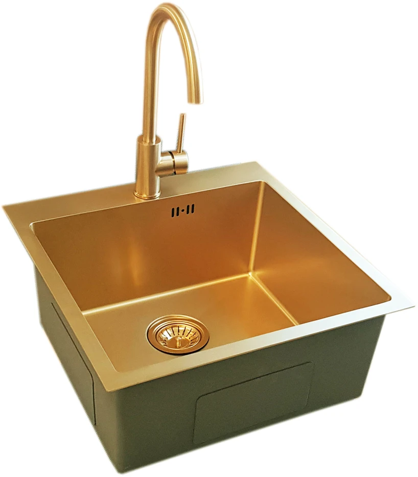 Nerūdijančio plieno plautuvė D5151HG GOLD su sifonu