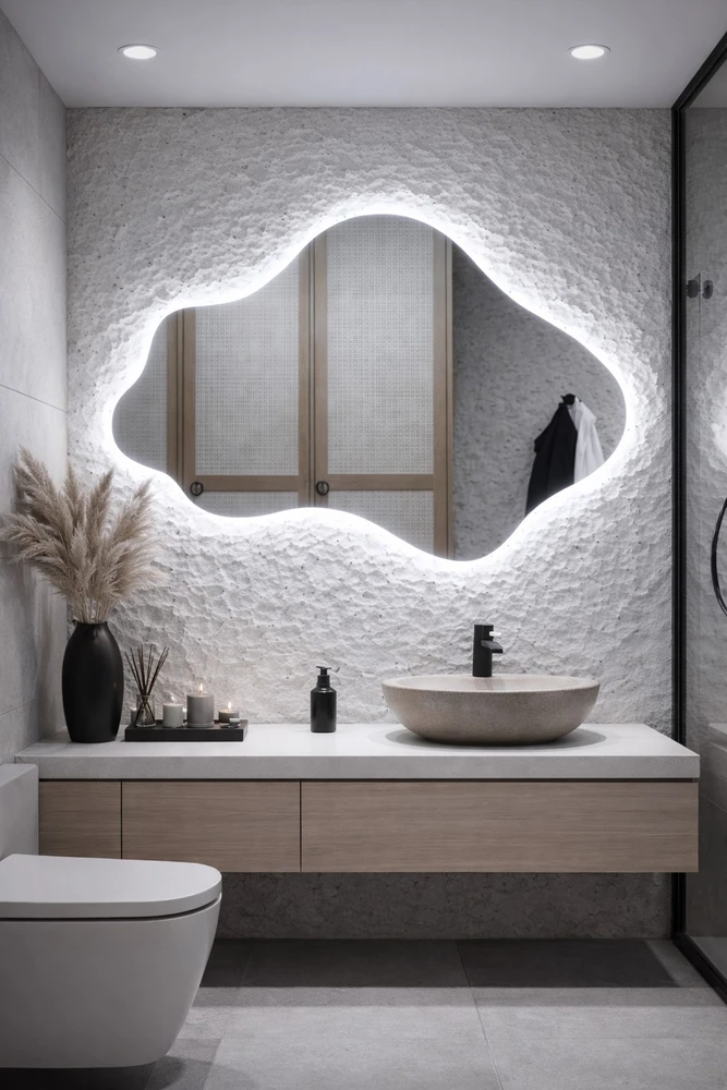 Veidrodis CLOUD LED IŠMANUS su funkcija nuo rasojimo, laikrodžiu ir termometru