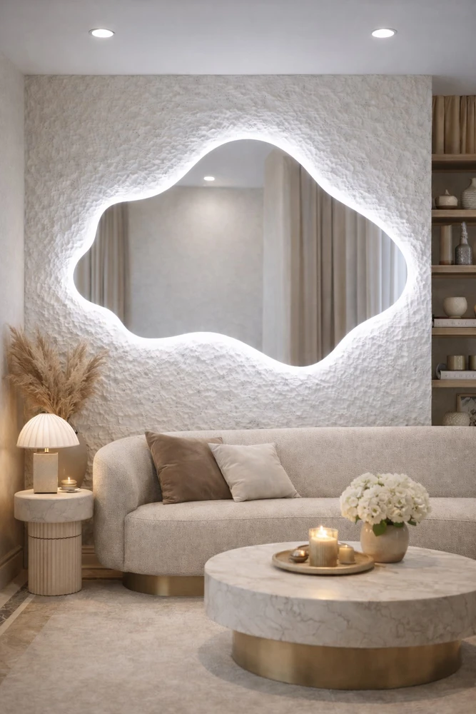 Veidrodis CLOUD LED IŠMANUS su funkcija nuo rasojimo, laikrodžiu ir termometru