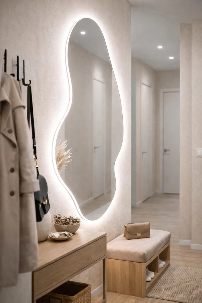 Veidrodis LUMINA LED IŠMANUS 50x80 su funkcija nuo rasojimo, laikrodžiu ir termometru