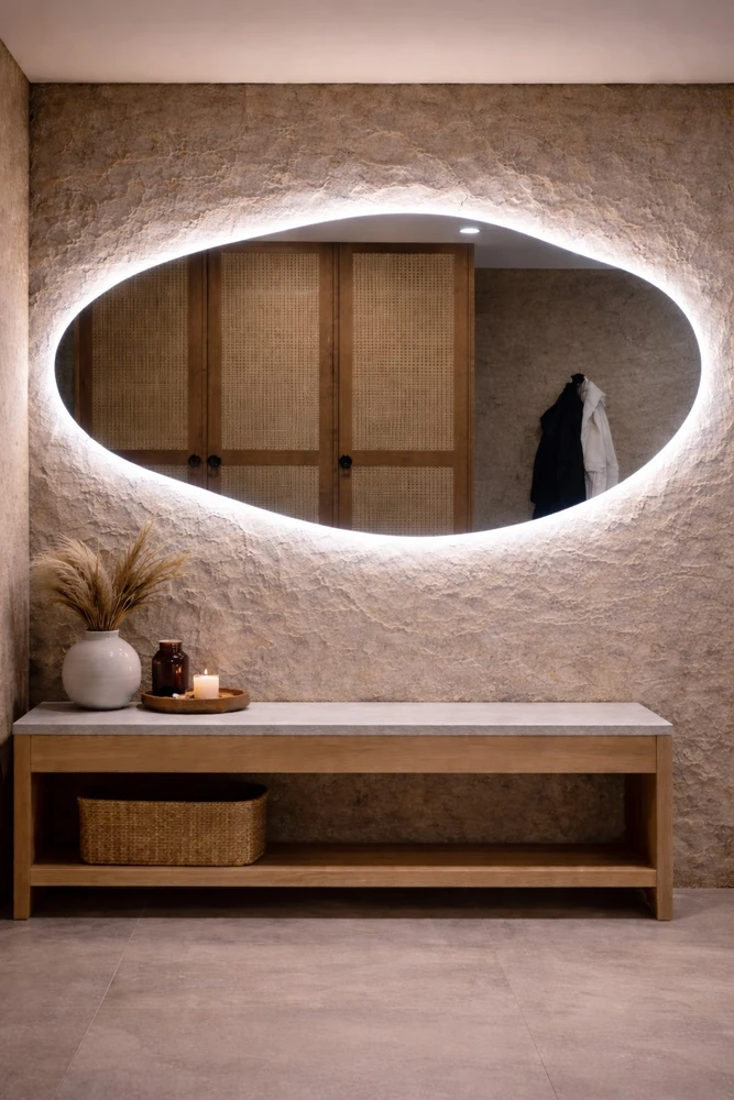Veidrodis OVAL LED IŠMANUS su funkcija nuo rasojimo, laikrodžiu ir termometru