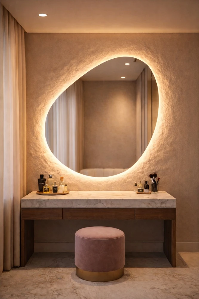 Veidrodis PEBBLE LED IŠMANUS su funkcija nuo rasojimo, laikrodžiu ir termometru