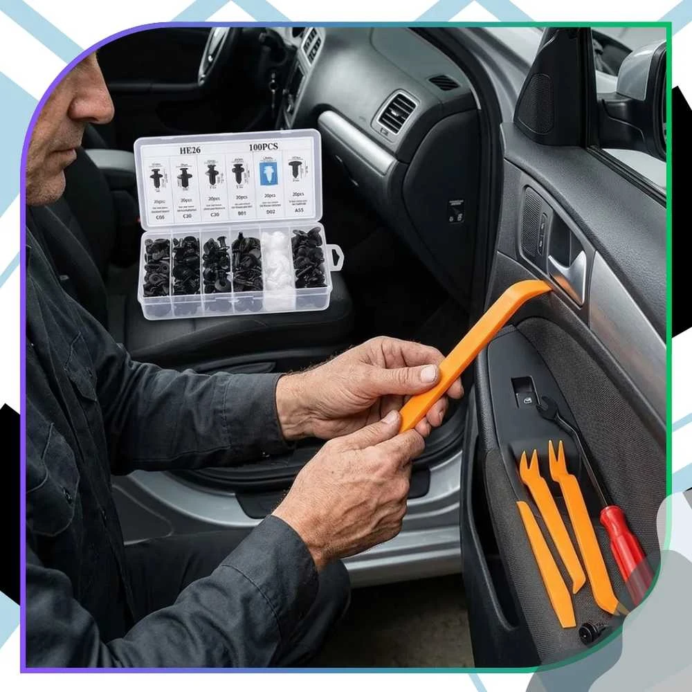 Automobilinių apmušalų klipsų rinkinys 100 vnt.