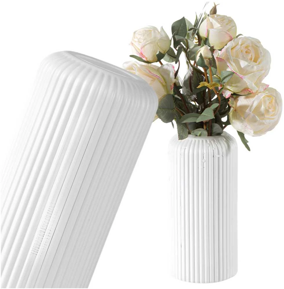 Dekoratyvinė balta plastikinė vaza, 20 cm