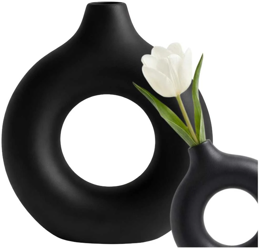 Dekoratyvinė juoda PVC vaza, minimalistinė