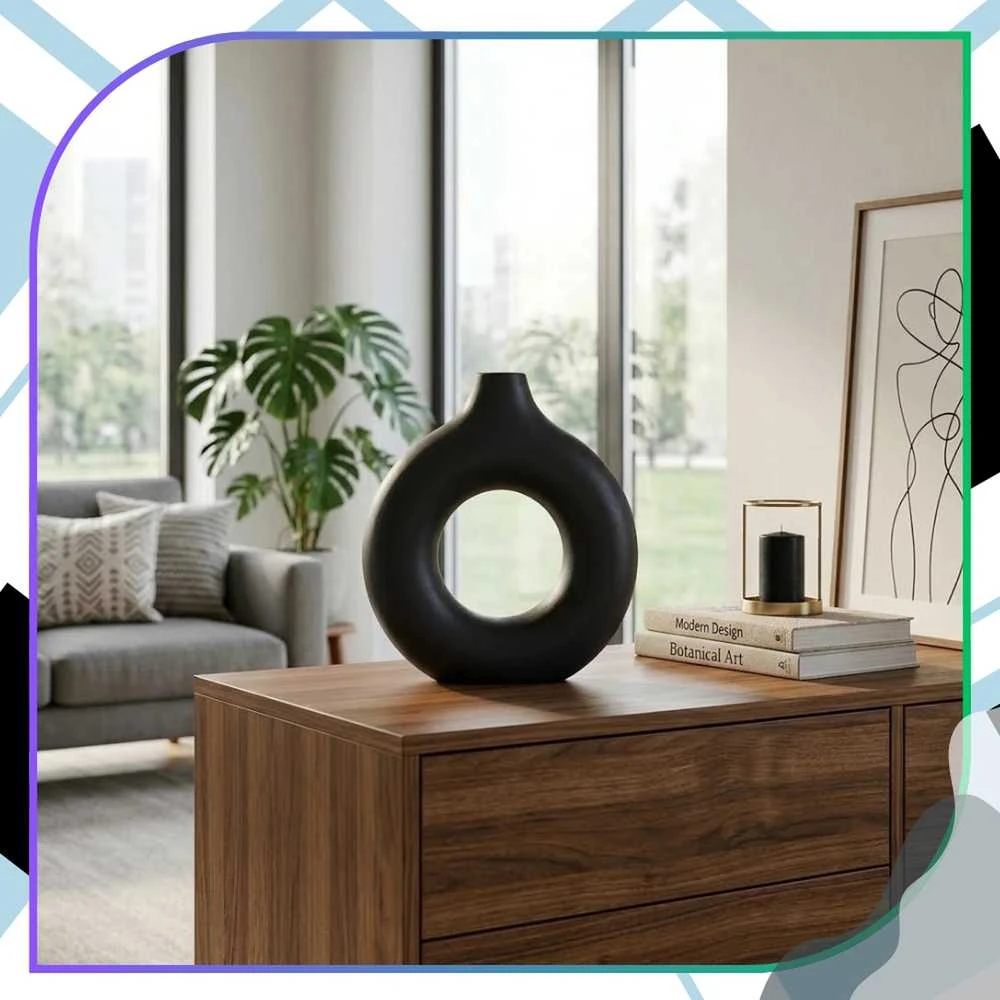 Dekoratyvinė juoda PVC vaza, minimalistinė