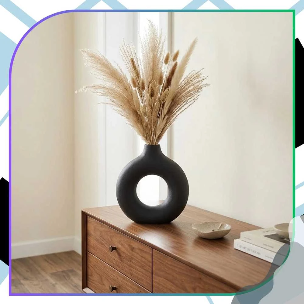 Dekoratyvinė juoda PVC vaza, minimalistinė