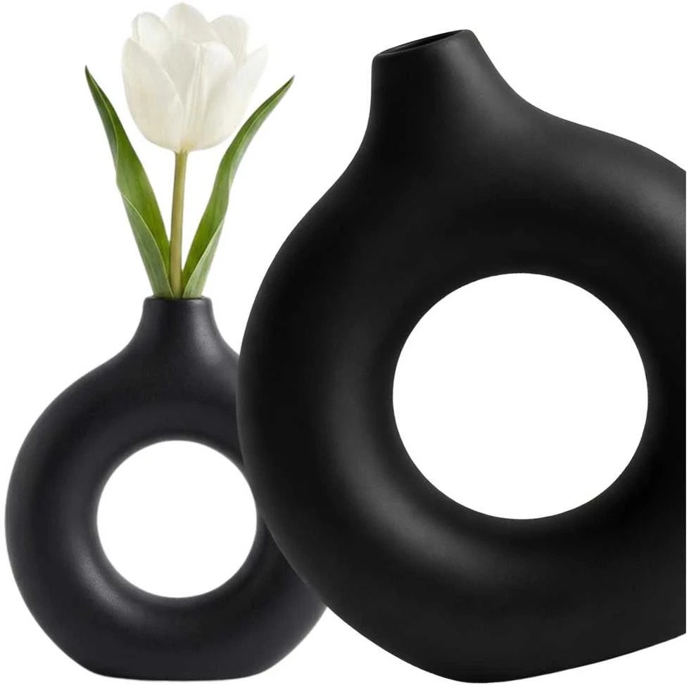 Dekoratyvinė juoda PVC vaza, minimalistinė