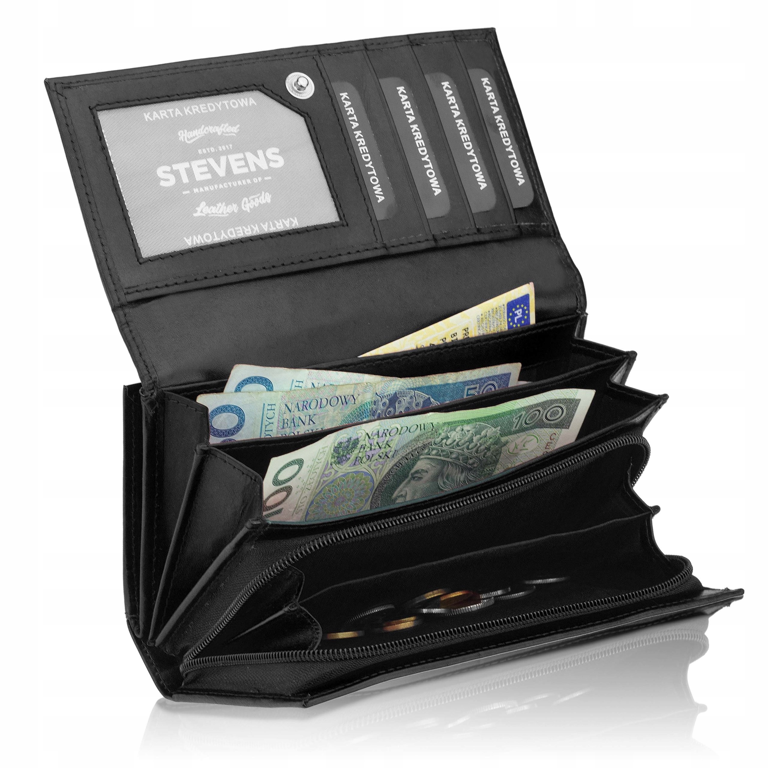 Moteriška odinė piniginė Stevens, juoda, RFID 210-R aprašymas - Prekės nuotrauka